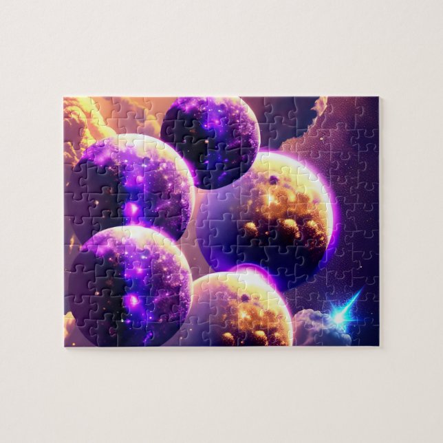 Magical Violet Many Moons in the Cloudy Universe Jigsaw Puzzle (Horizontal)