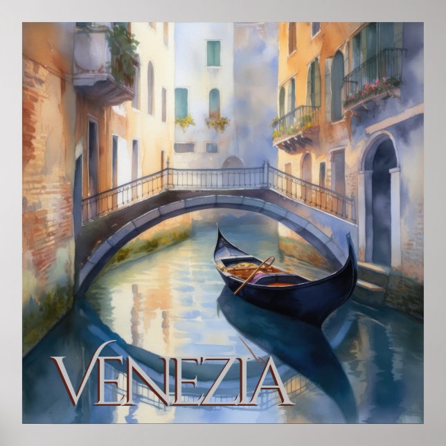 Magical Watercolor Canal in Venice Travel Poster (Front)