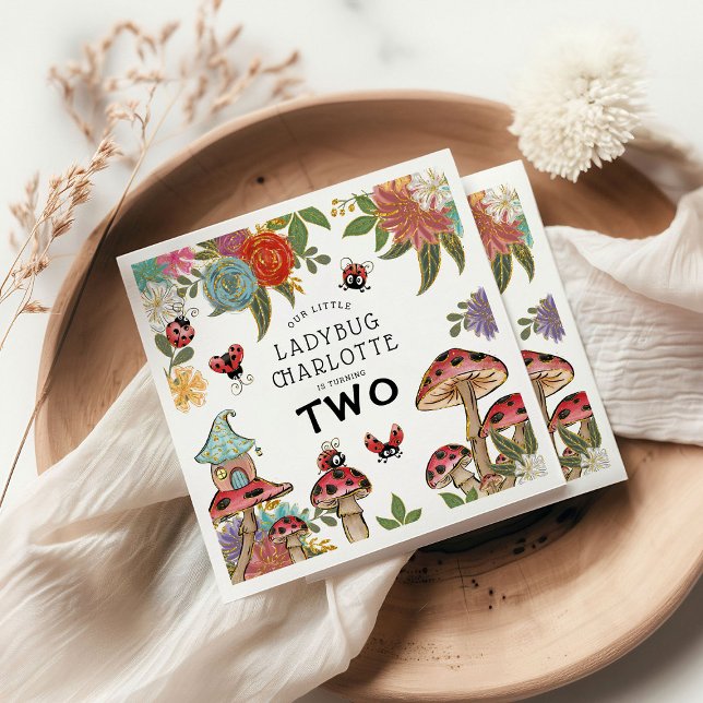 Magical Watercolor Cute Ladybug Girls Birthday Napkin (Creator Uploaded)