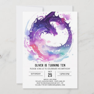 Magical Watercolor Dragon Birthday Invitation