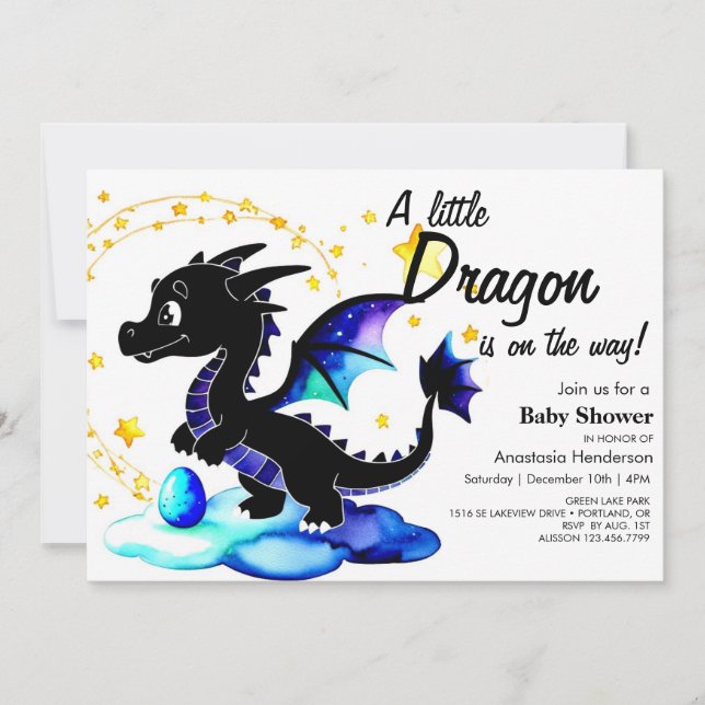 Magical Watercolor Dragon Boy Baby Shower Invitation (Front)