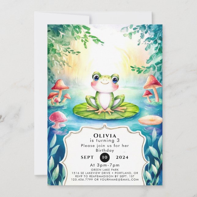 Magical Watercolor Frog Birthday Invitation (Front)