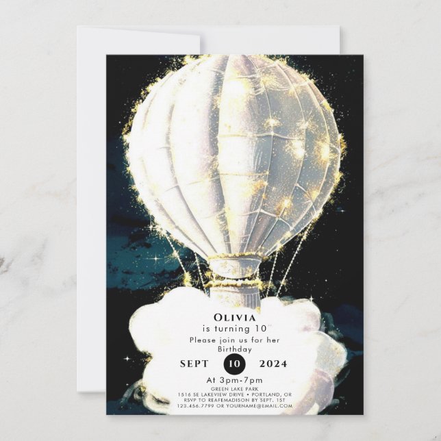Magical Watercolor Hot Air Balloon Birthday Invitation (Front)