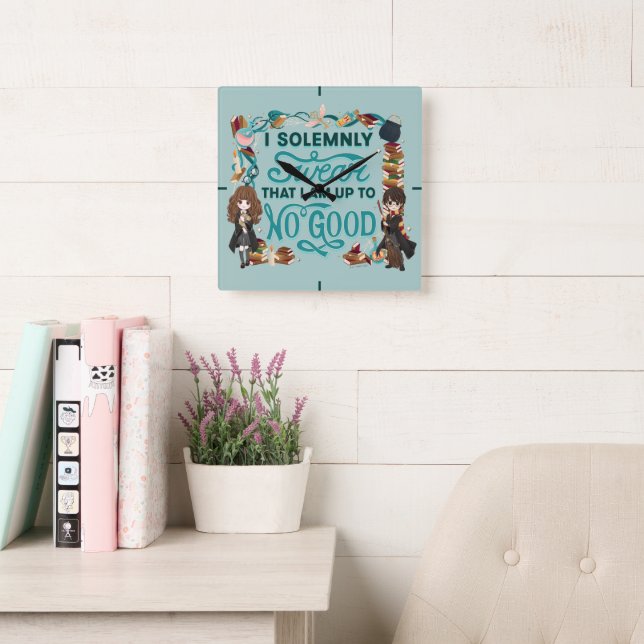 Magical Watercolor "I Solemnly Swear" Square Wall Clock (Reading Room)