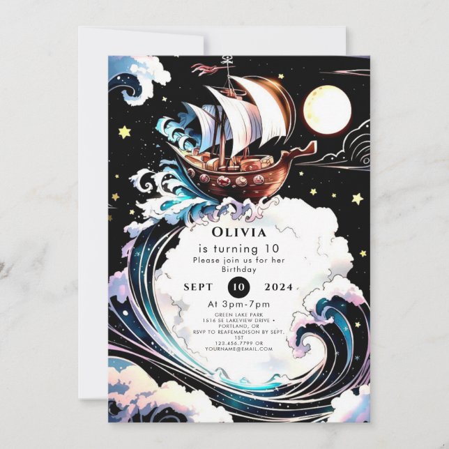 Magical Watercolor Matey Pirate Birthday Invitation (Front)