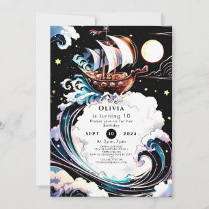 Magical Watercolor Matey Pirate Birthday Invitation