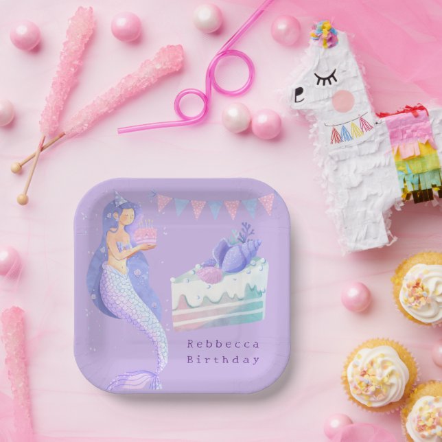 Magical Watercolor Mermaid Birthday Paper Plates (Party)