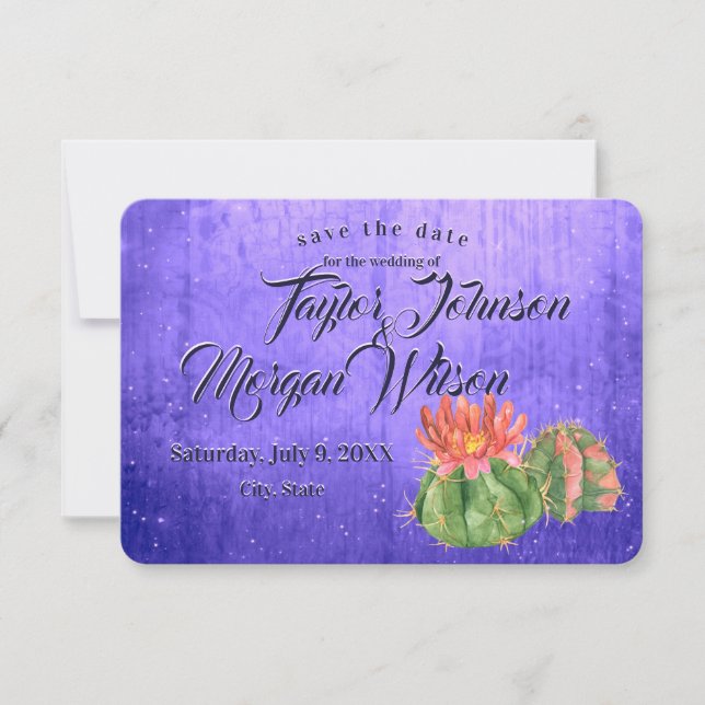 Magical Watercolor Succulents purple Save the Date Invitation (Front)