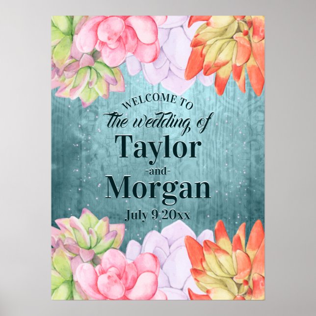 Magical Watercolor Succulents Wedding Welcome Poster (Front)