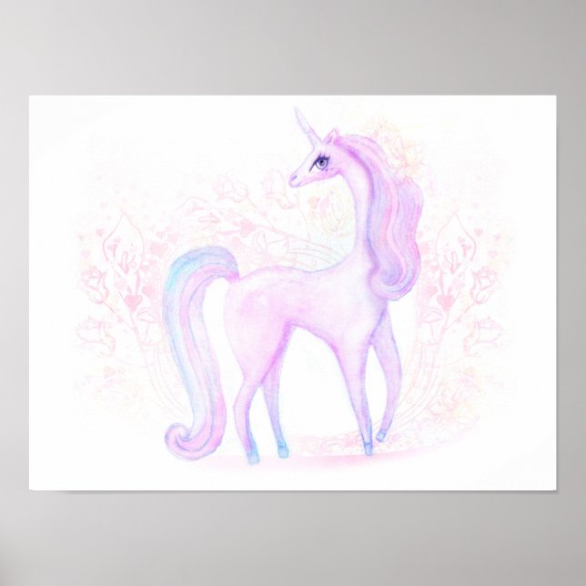 Magical Watercolor Unicorn Art Poster (Front)