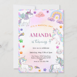 Magical Watercolor Unicorn birthday Invitation