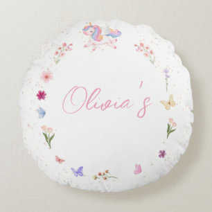 Magical Watercolor Unicorn Birthday Round Cushion