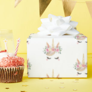 Magical Watercolor Unicorn Face Birthday Wrapping Paper