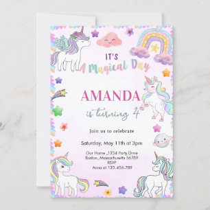 Magical Watercolor Unicorn Girl birthday Invitation