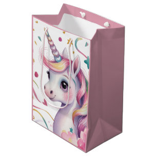 Magical Watercolor Unicorn Girl Birthday Party Medium Gift Bag