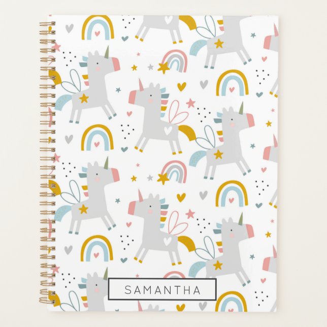 Magical Watercolor Unicorn & Rainbow  Planner (Front)