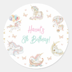 Magical Watercolor Unicorns Any Age Birthday Classic Round Sticker
