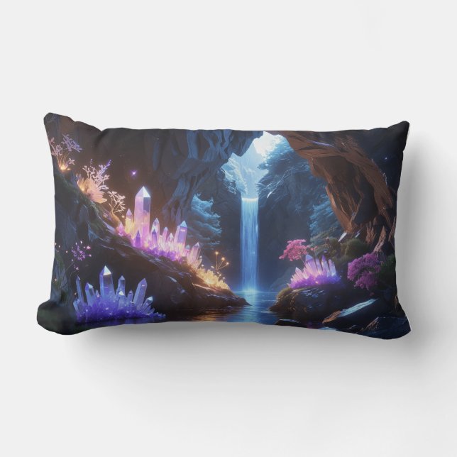 Magical Waterfall Crystal Cave Lumbar Cushion (Front)