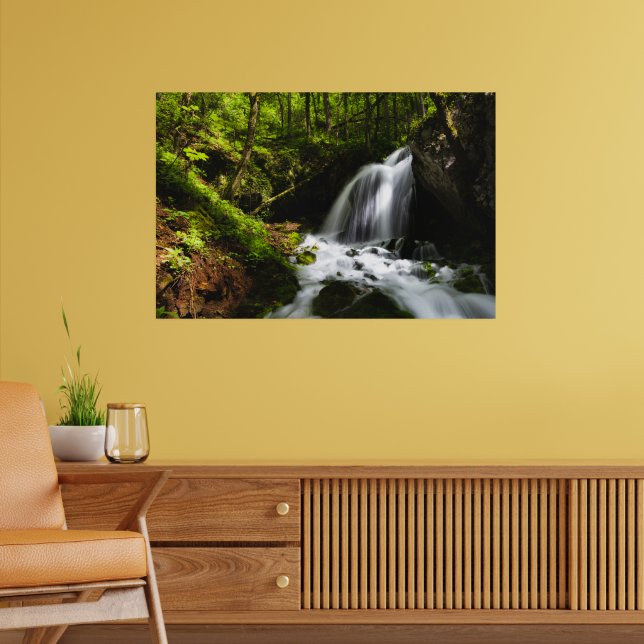 Magical waterfall in enchanting green forest poster (Living Room 2)