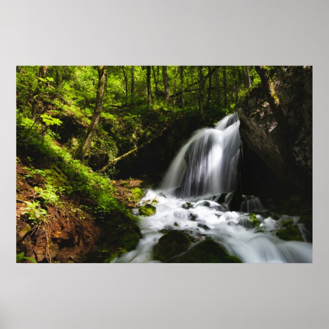 Magical waterfall in enchanting green forest poster (Front)