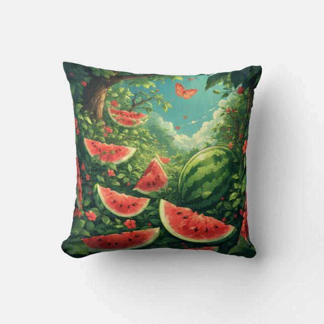 Magical Watermelon Garden – Nature Fantasy Blanket Cushion (Front)