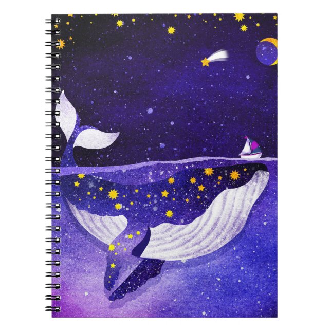 Magical Whale: Dark Ocean Night Notebook (Front)
