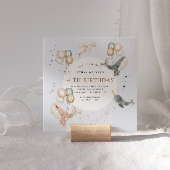 Magical whales and balloons Birthday Invitation (Creator Uploaded)