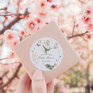 Magical Whales Balloons Stars Baby Shower Classic Round Sticker