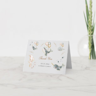 magical whales balloons stars baby shower thank you card