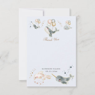 magical whales balloons stars baby shower thank you card