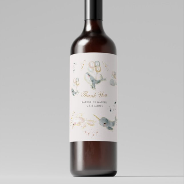 Magical Whales Balloons Stars Baby Shower Wine Label (Creator Uploaded)