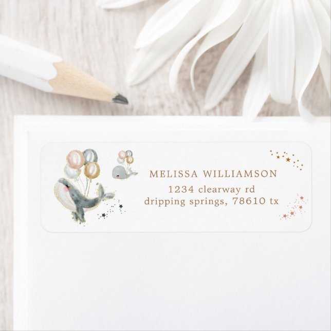 Magical Whales Balloons Stars Return Address label (Insitu)