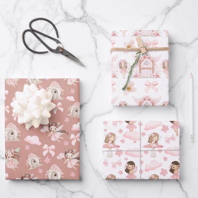 Magical Whimsical Cute Fairies  Wrapping Paper Sheet (Front)