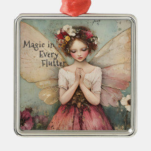 Magical Whimsical Fairy & Flower Garden with Quote Metal Ornament