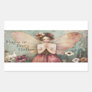 Magical Whimsical Fairy & Flower Garden with Quote Rectangular Sticker