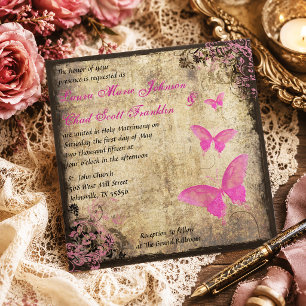 Magical Whimsical Pink Vintage Butterfly Wedding Invitation