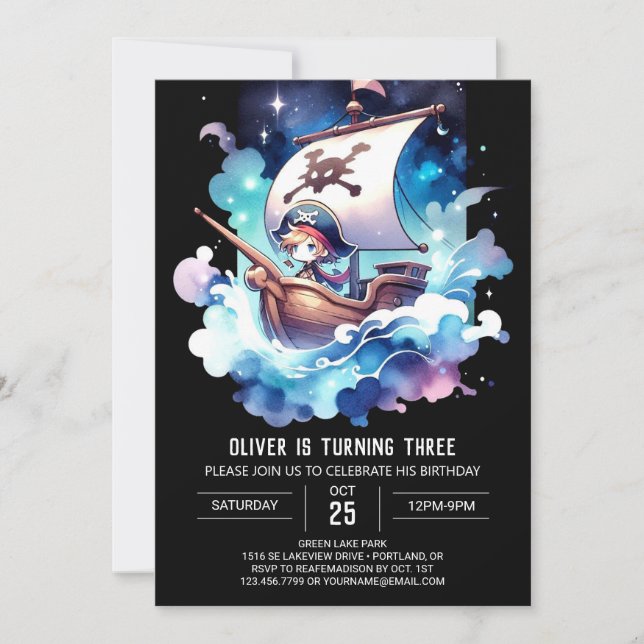Magical Whimsical Pirate Birthday Invitation (Front)