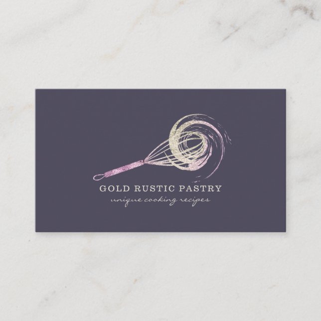 Magical Whisk Bakery rustic Pastry Chef purple Business Card (Front)