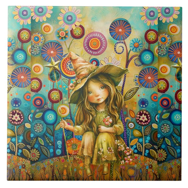 Magical Whispers Amongst The Flowers Ceramic Tile (Front)