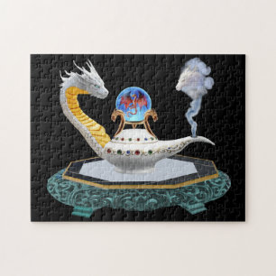 Magical White Ceramic Dragon Lamp on Jade Pedestal Jigsaw Puzzle
