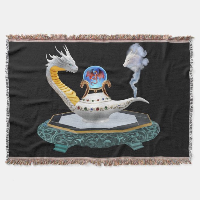 Magical White Ceramic Dragon Lamp Throw Blanket (Front)