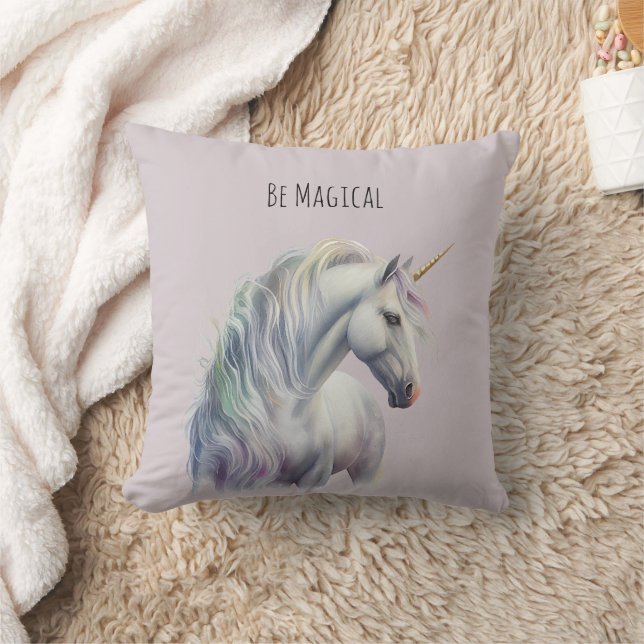 Magical White Gold Horn Unicorn  Cushion (Blanket)