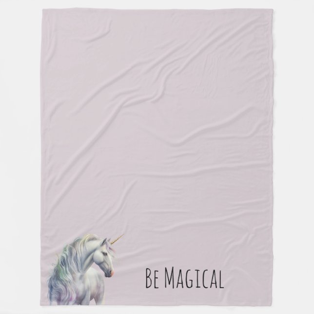 Magical White Gold Horn Unicorn  Fleece Blanket (Front)