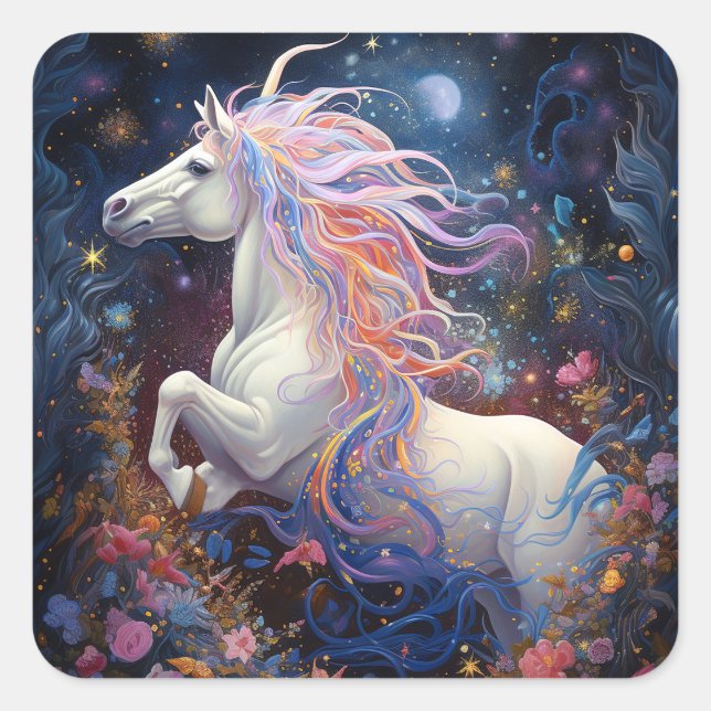 Magical White Horse Fantasy Art Square Sticker (Front)