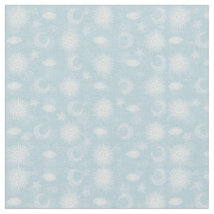 Magical White Moon Sun Stars Blue pattern Fabric