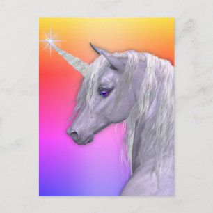 Magical White Unicorn and Rainbow Postcard