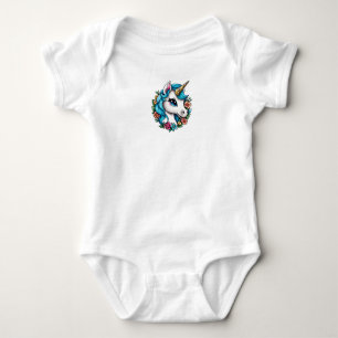 Magical White Unicorn with Blue Hair Character Baby Bodysuit