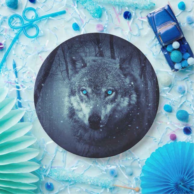 Magical Wild Wolf with Amazing Blue Eyes Paper Plate (Party)
