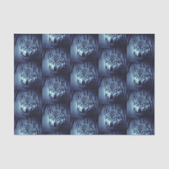 Magical Wild Wolf with Amazing Blue Eyes Patterned Tissue Paper (Front)