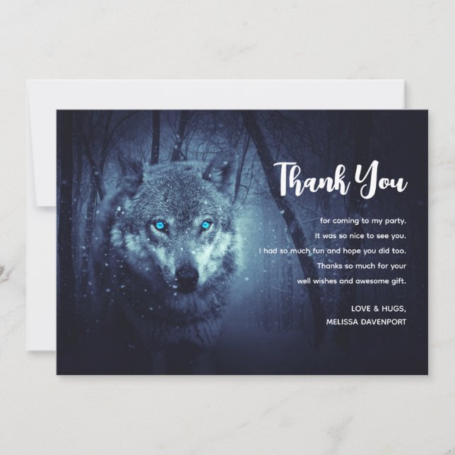  Magical Wild Wolf with Amazing Blue Eyes Thank You Card (Front)